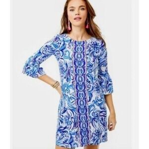 Lilly‎ Pulitzer Ophelia Dress Don't Be Jelly Bell Flared Sleeves Stretch L